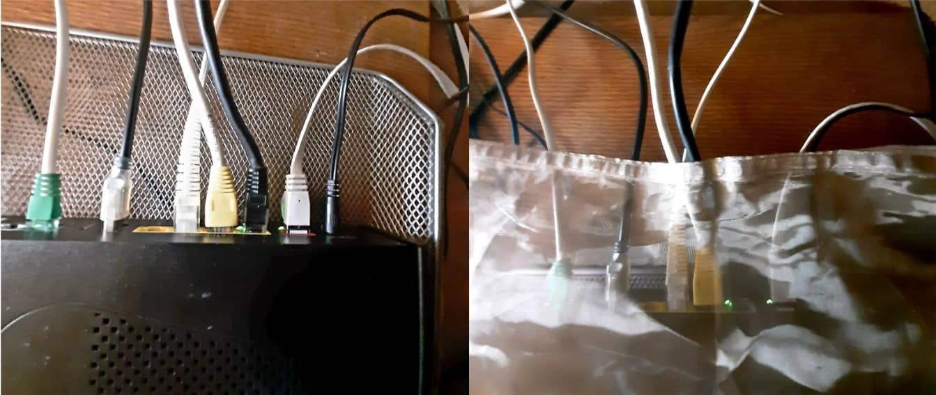 Mise en place de la housse anti-ondes avec les câbles